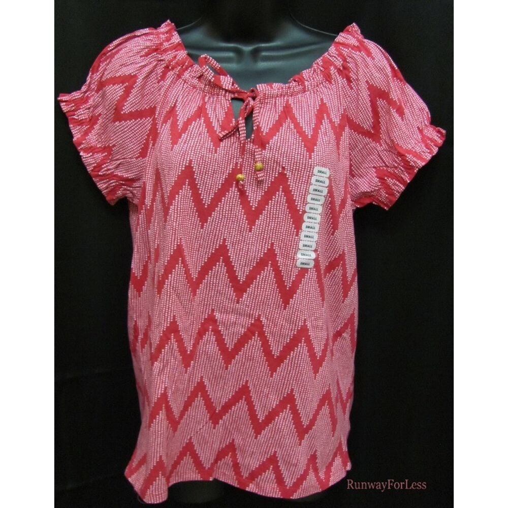 New GRACE ELEMENTS Medium Venetian Rose Peasant Top Ruffle Edge Beaded Tie